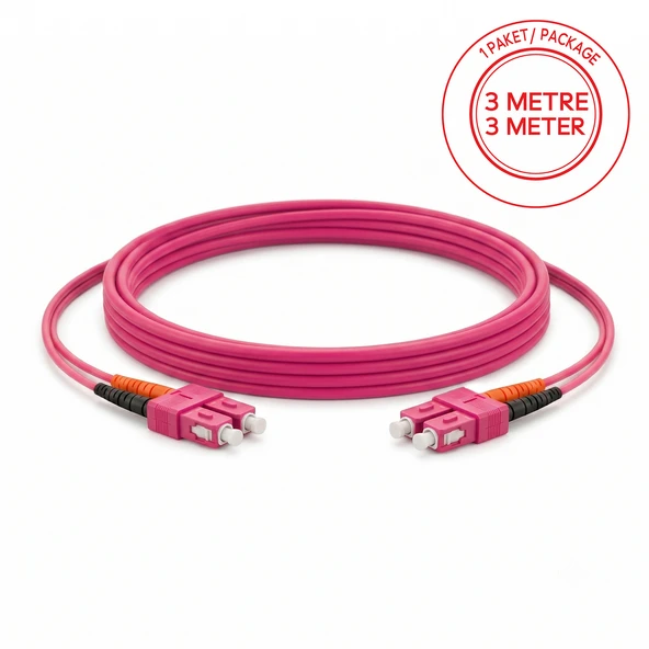 Alfafonet SC/PC-SC/PC Multimode OM4 Dupleks 3 Metre Fiber Patch Cord ürün görseli 1