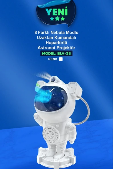 BLV-38 Bluetooth Hoparlörlü Astronot Galaksi Projektör Gece Lambası 8 Modlu Yıldız Nebula Yansıtıcı ürün görseli 1