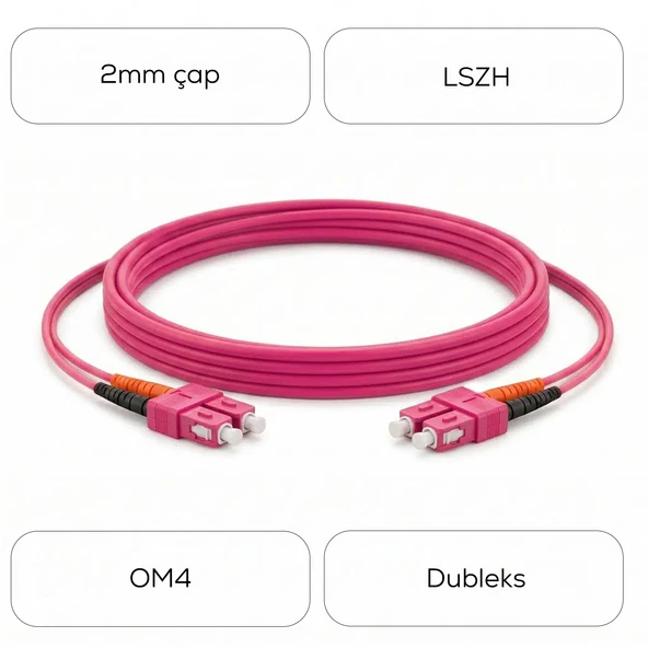 Alfafonet SC/PC-SC/PC Multimode OM4 Dupleks 3 Metre Fiber Patch Cord - Resim 4