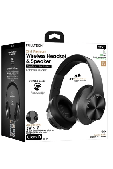 FH-07 2in1 Hoparlörlü Bluetooth Kulaklık - Kablosuz Kulak Üstü Kulaklık & Hoparlör Bass Destekli ürün görseli 1