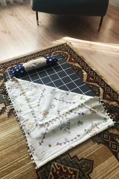 Kedi Yatağı ve Pike Takımı 3 lü Set (Sünger Yatak, Yastık, Pike) ürün görseli 1