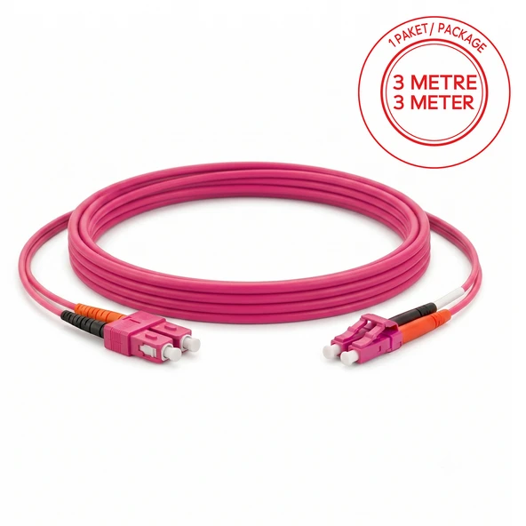 Alfafonet SC/PC-LC/PC Multimode OM4 Dupleks 3 Metre Fiber Patch Cord ürün görseli 1