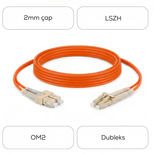 Alfafonet SC/PC-LC/PC Multimode OM2 Dupleks 3 Metre Fiber Patch Cord - Resim 4