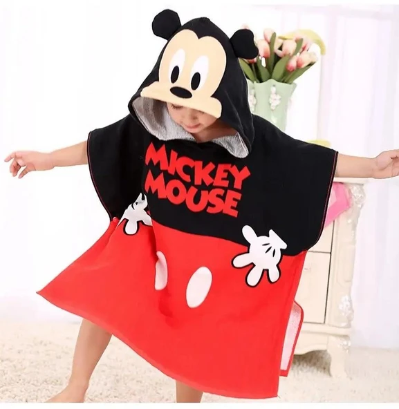 Cg Kids Mickey Desenli  Kapüşonlu Plaj ve Havuz Pançosu ürün görseli 1