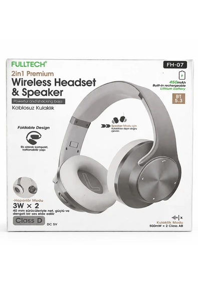 FH-07 2in1 Hoparlörlü Bluetooth Kulaklık - Kablosuz Kulak Üstü Kulaklık & Hoparlör Bass Destekli ürün görseli 1
