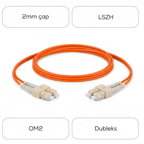 Alfafonet SC/PC-SC/PC Multimode OM2 Dupleks 1 Metre Fiber Patch Cord - Resim 4
