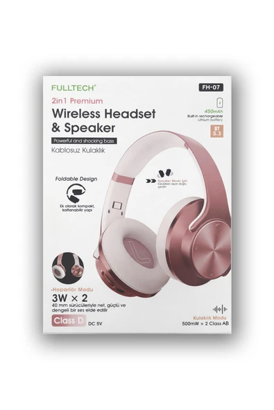 FH-07 2in1 Hoparlörlü Bluetooth Kulaklık - Kablosuz Kulak Üstü Kulaklık & Hoparlör Bass Destekli ürün görseli 1