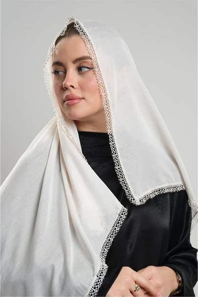 Taş Nikah Namaz Başörtüsü Eşarp Kesik Elyaf Boncuklu Güpürlü 202213_46 ürün görseli 1