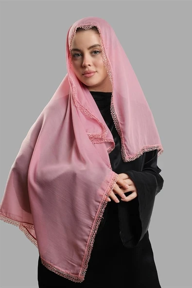 Pudra Nikah Namaz Başörtüsü Eşarp Kesik Elyaf Boncuklu Güpürlü 202213_06 ürün görseli 1
