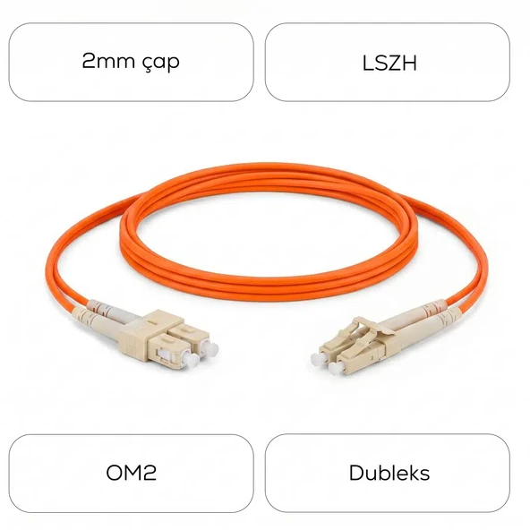 Alfafonet SC/PC-LC/PC Multimode OM2 Dupleks 1 Metre Fiber Patch Cord - Resim 4
