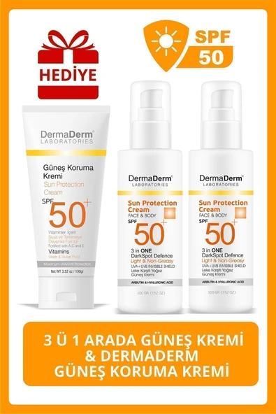 Dermaderm SPF 50+ Güneş Kremi 100ml 2 Adet ve Dermaderm Güneş Koruma Kremi 100ml 1 Adet Yüz ve Vücut ürün görseli 1