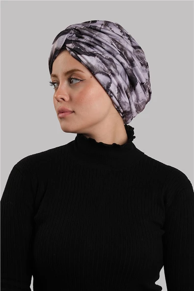 Lila Çapraz Büzgülü Tesettür Bone Sandy Desenli 2511_28 ürün görseli 1