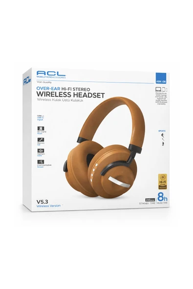 ABK-08 Bluetooth 5.3 Kablosuz Kulak Üstü Kulaklık - Hi-Fi Stereo & SD Kart Destekli ürün görseli 1