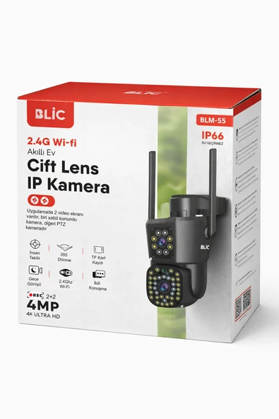 BLM-55 4MP Ultra HD Sabit ve 355° Hareketli Çift Lensli Wifi Akıllı IP Güvenlik Kamerası ürün görseli 1