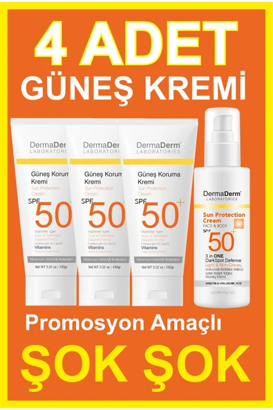 Güneş Koruma Kremi 100ml 3 Adet ve Dermaderm SPF 50+ Leke Karşıtı Güneş Kremi 100ml 1 Adet ürün görseli 1