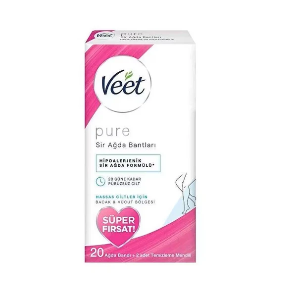 Veet Pure Hipoalerjenik Bacak ve Vücut Bölgesi için 20'li Sir Ağda Bandı ürün görseli 1