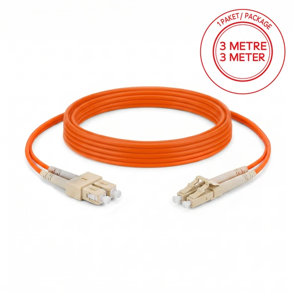 Alfafonet SC/PC-LC/PC Multimode OM2 Dupleks 3 Metre Fiber Patch Cord ürün görseli 1