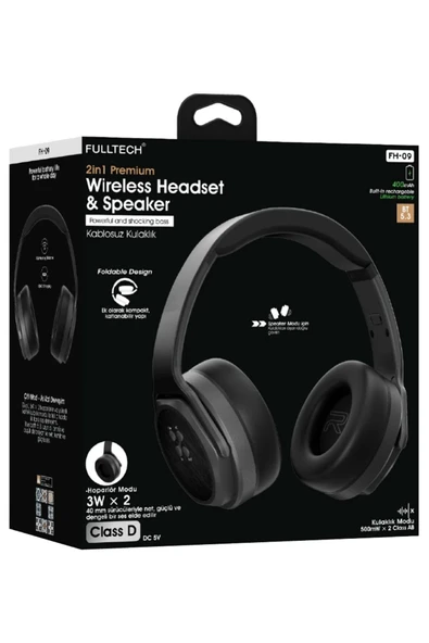 FH-09 2in1 Hoparlör Modlu Bluetooth 5.3 Kulak Üstü Kulaklık - Kulaklık & Hoparlör Bass Destekli ürün görseli 1