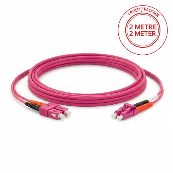 Alfafonet SC/PC-LC/PC Multimode OM4 Dupleks 2 Metre Fiber Patch Cord ürün görseli 1