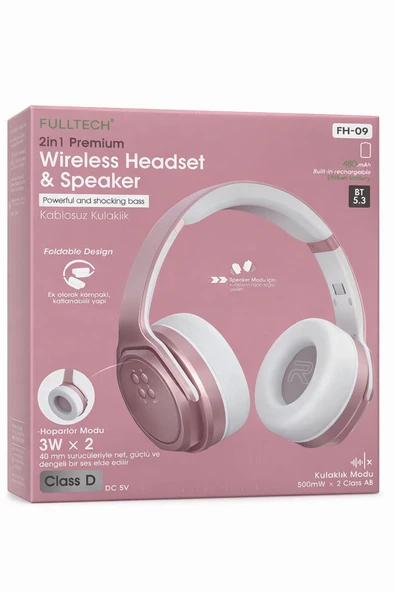 FH-09 2in1 Hoparlör Modlu Bluetooth 5.3 Kulak Üstü Kulaklık - Kulaklık & Hoparlör Bass Destekli ürün görseli 1