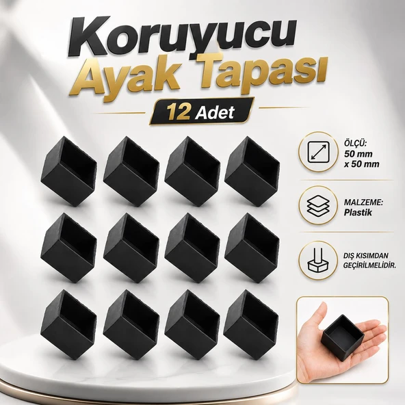 Kare Profil Dış Takoz (50x50 mm) Masa Sandalye Sehpa Tapası Tıpa Papuç Parke Zemin Koruyucu 12 Adet ürün görseli 1