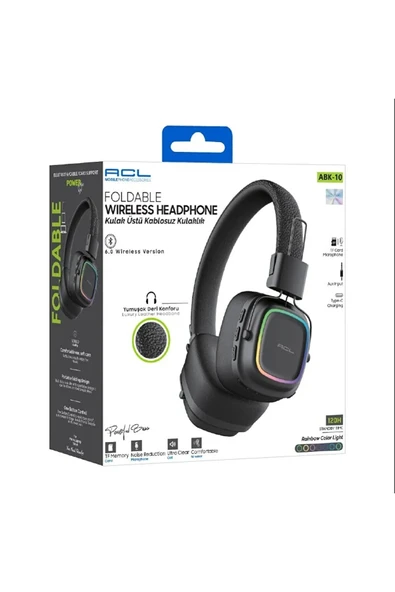 Abk-10 Kablosuz Bluetooth Kulak Üstü Kulaklık Yumuşak Deri Siyah ürün görseli 1
