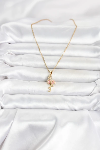 316L Çelik Zincir Gold Renk Flamingo Model Kadın Kolye ürün görseli 1