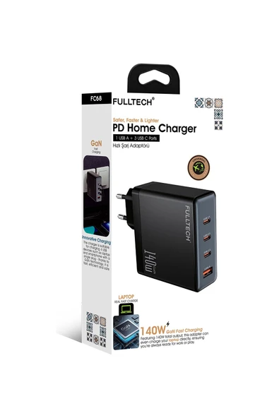 FC68 140W GaN Süper Hızlı Şarj Adaptörü 3x USB-C 1x USB-A 4 Portlu Seyehat Laptop Telefon Şarj Cihazı ürün görseli 1
