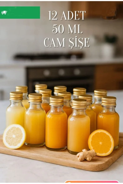 12 Adet Şeffaf Cam Shot Şişesi Sızdırmaz Gold Metal Kapaklı Koku Süs Çok Amaçlı Şişe 50ml ürün görseli 1