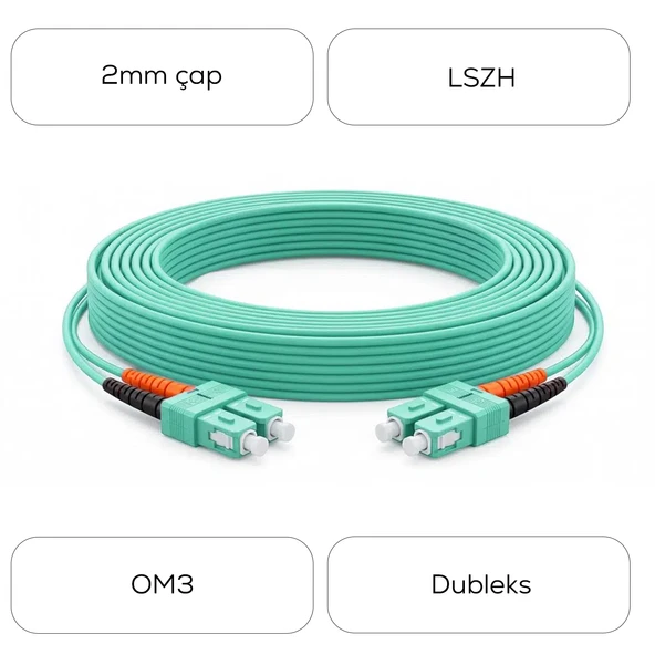 Alfafonet SC/PC-SC/PC Multimode OM3 Dupleks 3 Metre Fiber Patch Cord - Resim 4