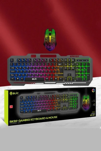 Bkb9 RGB Led Işıklı Kablolu Mekanik Hisli Türkçe Q Oyuncu Gaming Klavye Mouse Seti 105 Tuşlu ürün görseli 1