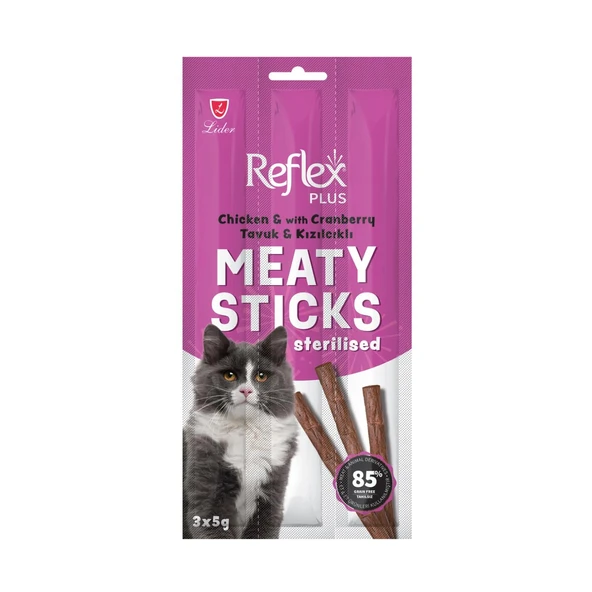 Reflex Plus Meaty Sticks Tavuklu ve Kızılcıklı 3x5 gr Kısırlaştırılmış Kedi Ödül Çubuğu ürün görseli 1