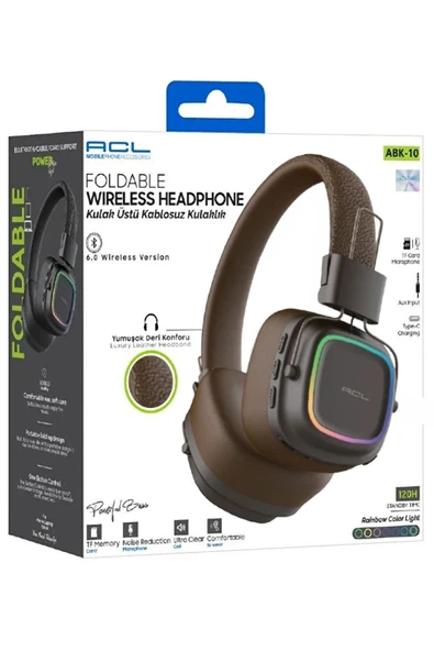 Abk-10 Kablosuz Bluetooth Kulak Üstü Kulaklık Yumuşak Deri Kahverengi ürün görseli 1