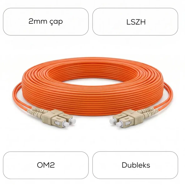 Alfafonet SC/PC-SC/PC Multimode OM2 Dupleks 10 Metre Fiber Patch Cord - Resim 4