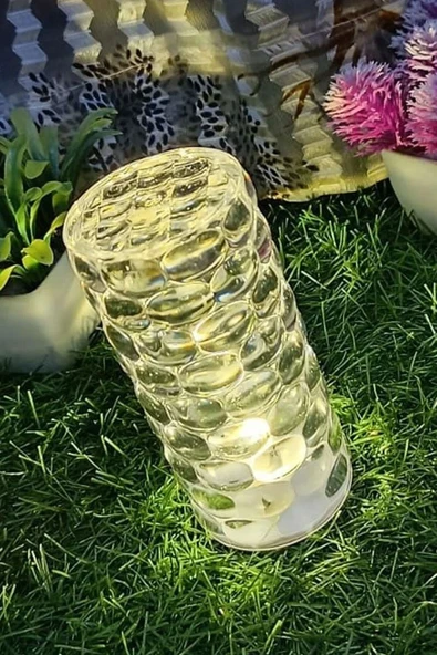 Gün Işığı Kristal Model Silindir Dumansız Pilli Led Mum ürün görseli 1