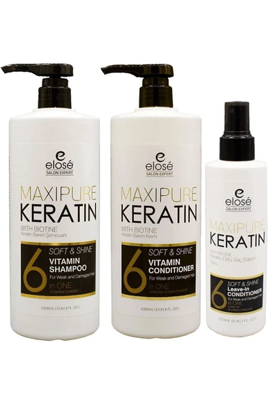 Keratin 3'lü Set - Şampuan 1000 ml Bakım Kremi 1000 ml Bakım Sütü 250 ml Pompasız ürün görseli 1