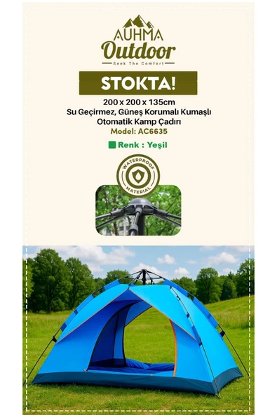Outdoor AC6635 Otomatik Kurulum Kamp Çadırı - 4 Kişilik, Su Geçirmez, UV Korumalı, 200x200x135 cm ürün görseli 1
