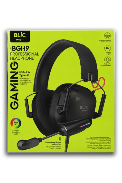 BGH9 Pro++ RGB Işıklı Oyuncu Kulaklığı Mikrofonlu USB-A & Type-C Gaming Headset ürün görseli 1