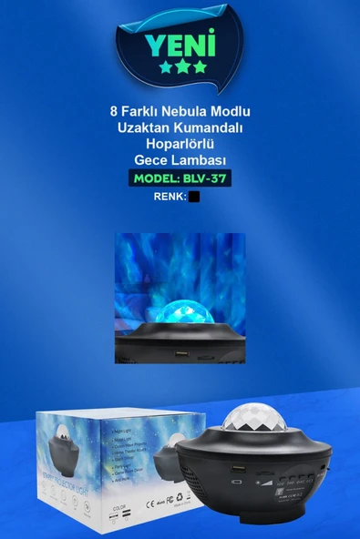 BLV-37 Starry Projector Light Galaksi Yıldız Projeksiyon Gece Lambası Hoparlörlü & Kumandalı ürün görseli 1
