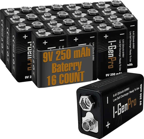 I-Gen 9 Volt 250 mAh Ni-MH Şarjlı Pil 16'lı Paket ürün görseli 1