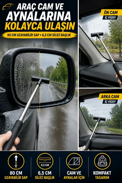 Araç Cam ve Ayna Temizleme Aparatı 80 cm Teleskopik Uzayabilir Saplı Oto Cam Sileceği Seti ürün görseli 1