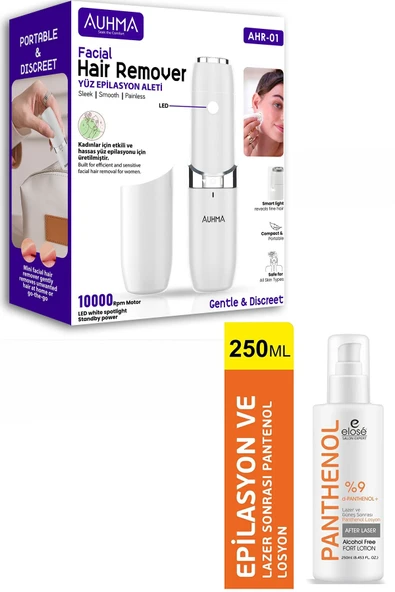 AHR-01 Yüz Epilasyon Aleti Ve Elosé & %9 Panthenol Lazer Epilasyon Sonrası Losyonu 250 ml Epilasyon Bakım Seti ürün görseli 1