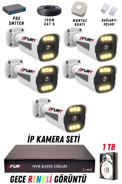 FURY 5 Kameralı Ip Güvenlik Kamerası Seti 4mp Gece Renkli Su Geçirmez 1506 1TB ürün görseli 1