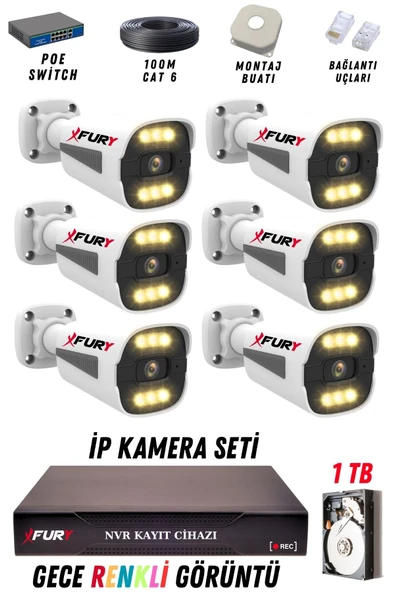 FURY 6 Kameralı Ip Güvenlik Kamerası Seti 4mp Gece Renkli Su Geçirmez 1506 1TB ürün görseli 1