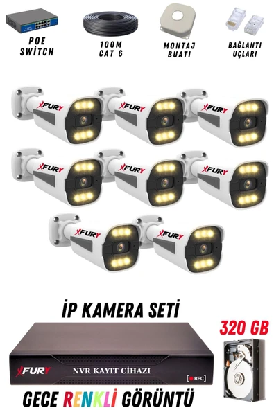 FURY 8 Kameralı Ip Güvenlik Kamerası Seti 4mp Gece Renkli Su Geçirmez 1506 320GB ürün görseli 1