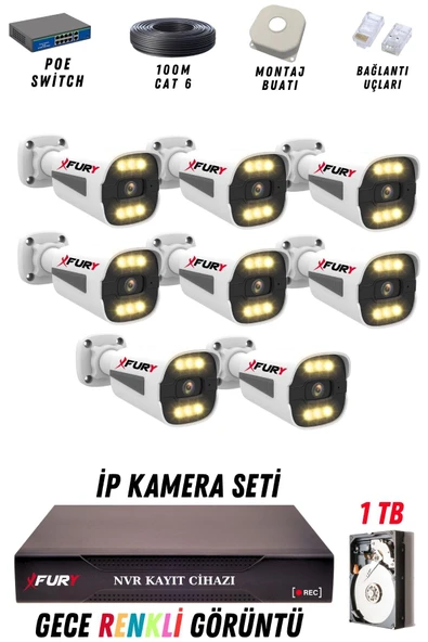 FURY 8 Kameralı Ip Güvenlik Kamerası Seti 4mp Gece Renkli Su Geçirmez 1506 1TB ürün görseli 1