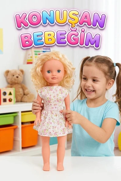 Alya Türkçe Konuşan Etkileşimli Eğitici Oyuncak Bebek – 40 cm Kafası ve Kolları Et Bebek ürün görseli 1