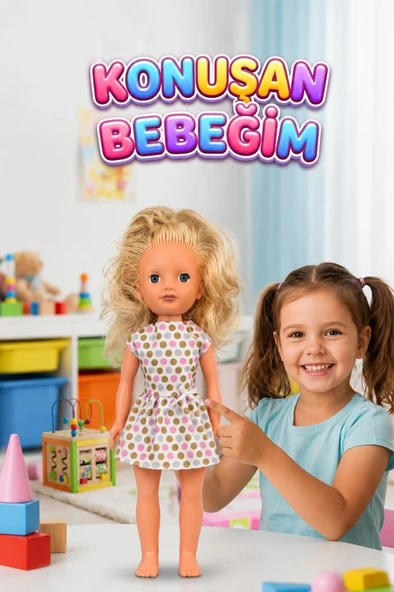 Alya Türkçe Konuşan Etkileşimli Eğitici Oyuncak Bebek – 40 cm Kafası ve Kolları Et Bebek ürün görseli 1