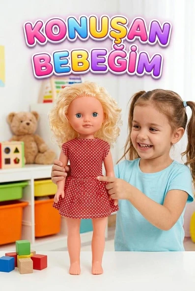 Alya Türkçe Konuşan Etkileşimli Eğitici Oyuncak Bebek – 40 cm Kafası ve Kolları Et Bebek ürün görseli 1