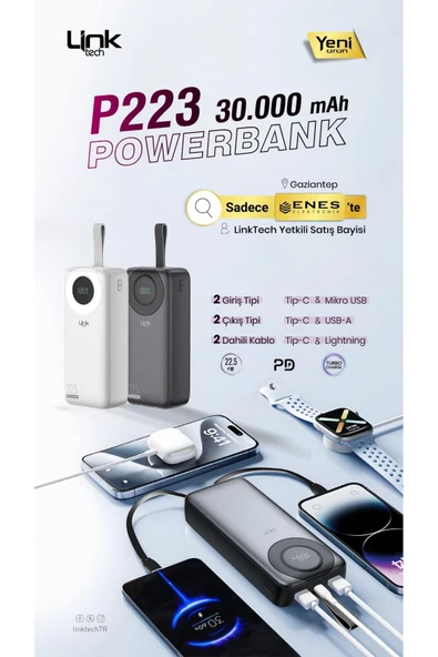 Linktech Link Tech P223 30000 mah 22.5 w siyah renk powerbank ürün görseli 1